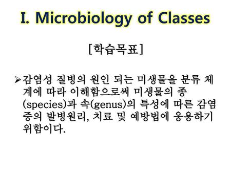 I. Microbiology of Classes