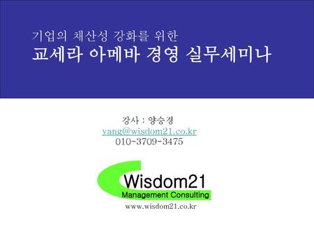 교세라 아메바 경영 실무세미나 Wisdom21 기업의 채산성 강화를 위한 강사 : 양승경