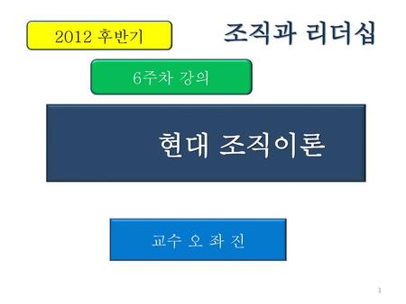 조직과 리더십 2012 후반기 6주차 강의 현대 조직이론 교수 오 좌 진.