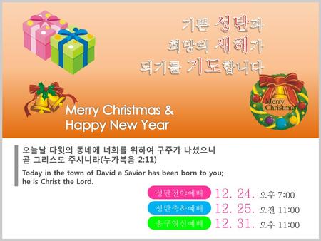 기쁜 성탄과 희망의 새해가 되기를 기도합니다 Merry Christmas & Happy New Year