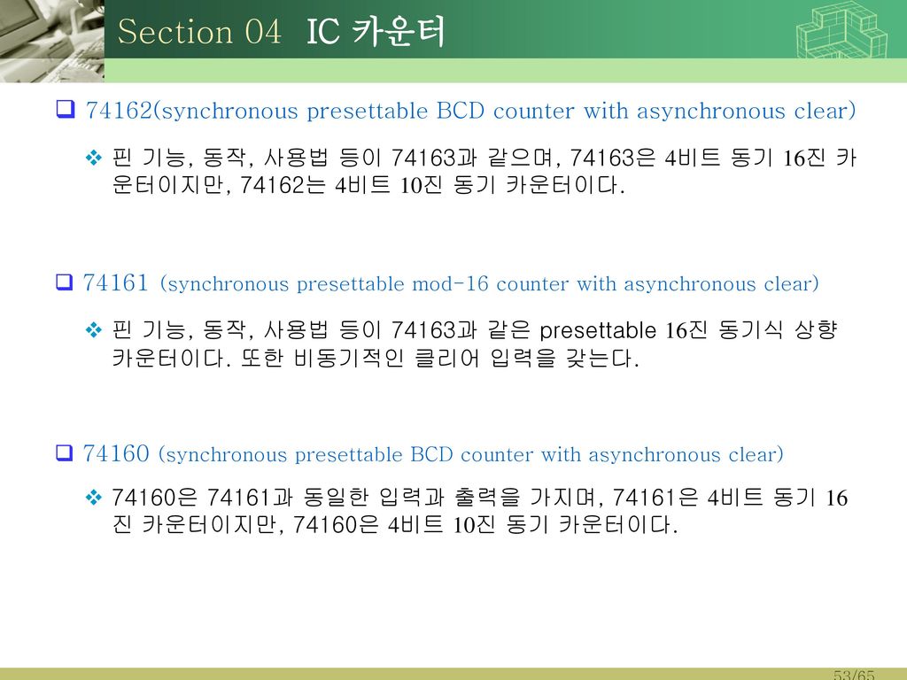 Section 04 IC 카운터 74162(synchronous presettable BCD counter with asynchronous clear)