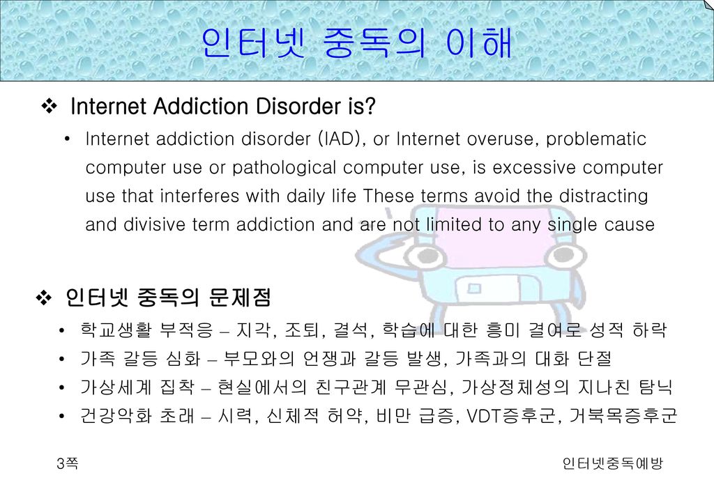 인터넷 중독의 이해 Internet Addiction Disorder is 인터넷 중독의 문제점