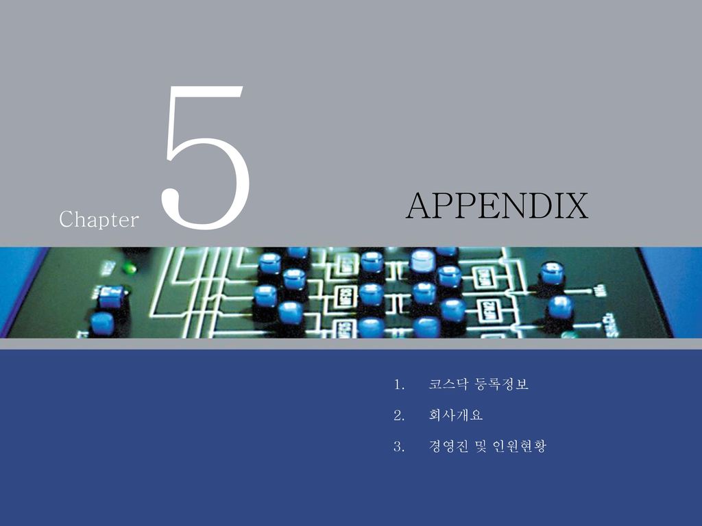 Chapter 5 APPENDIX 코스닥 등록정보 회사개요 경영진 및 인원현황