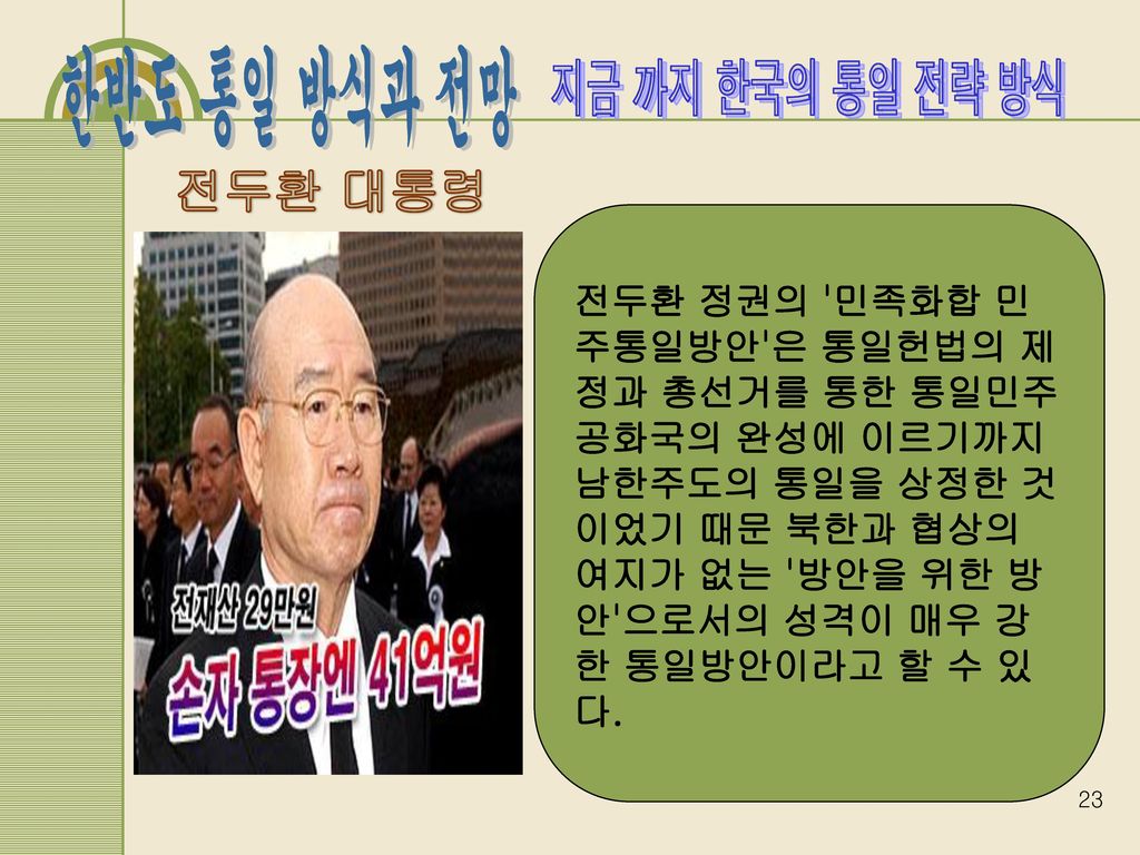 지금 까지 한국의 통일 전략 방식 전두환 대통령.