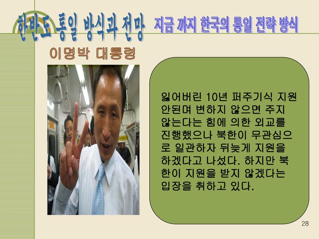지금 까지 한국의 통일 전략 방식 이명박 대통령.