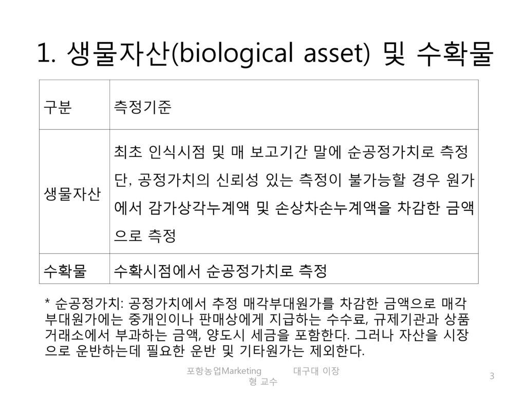 1. 생물자산(biological asset) 및 수확물