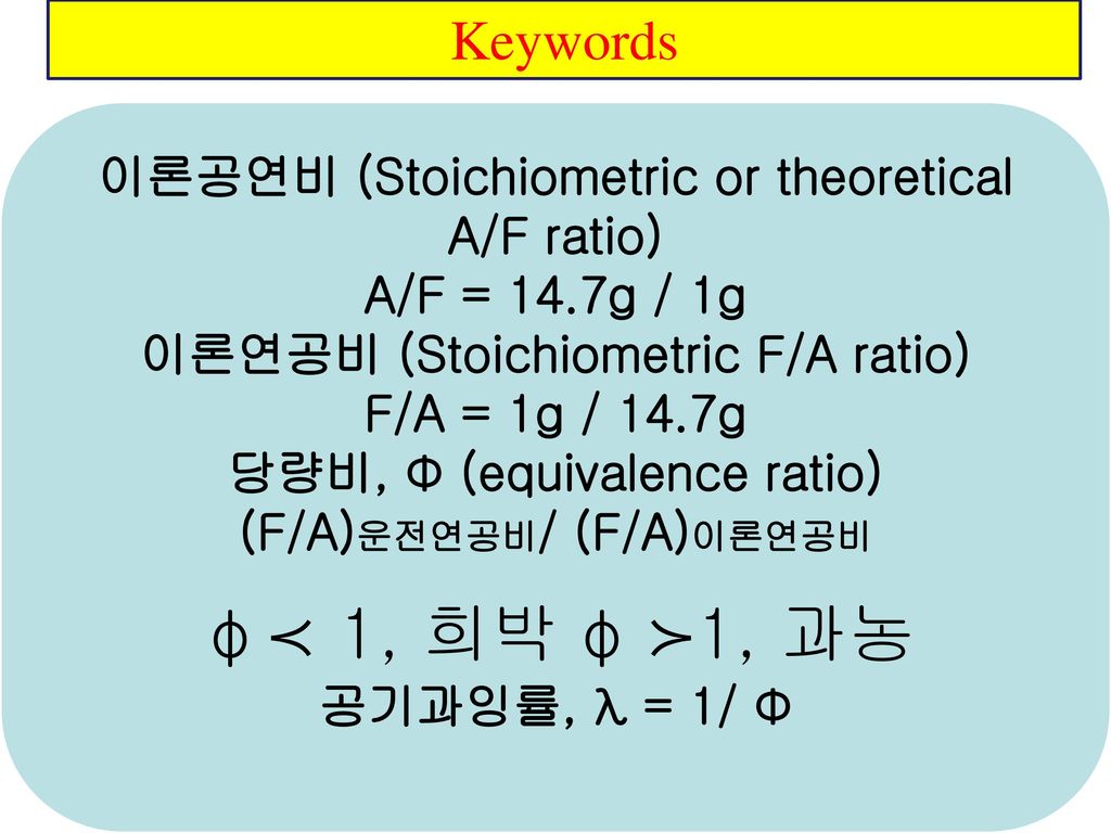 Keywords 이론공연비 (Stoichiometric or theoretical A/F ratio)