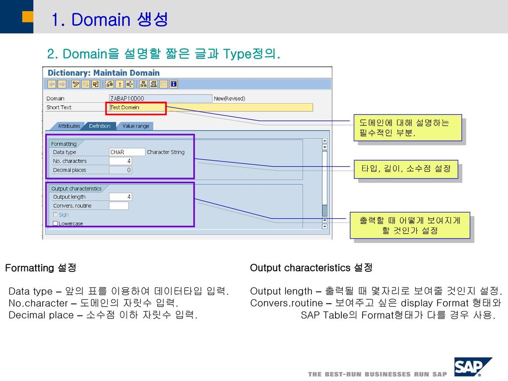 1. Domain 생성 2. Domain을 설명할 짧은 글과 Type정의. Formatting 설정