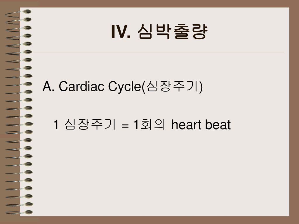 IV. 심박출량 A. Cardiac Cycle(심장주기) 1 심장주기 = 1회의 heart beat