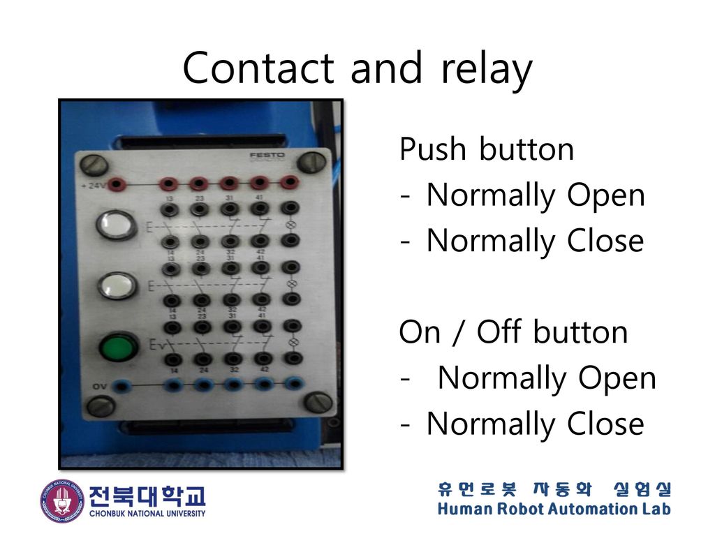 Contact and relay Push button Normally Open Normally Close
