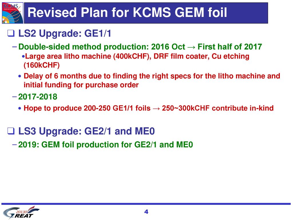 Revised Plan for KCMS GEM foil