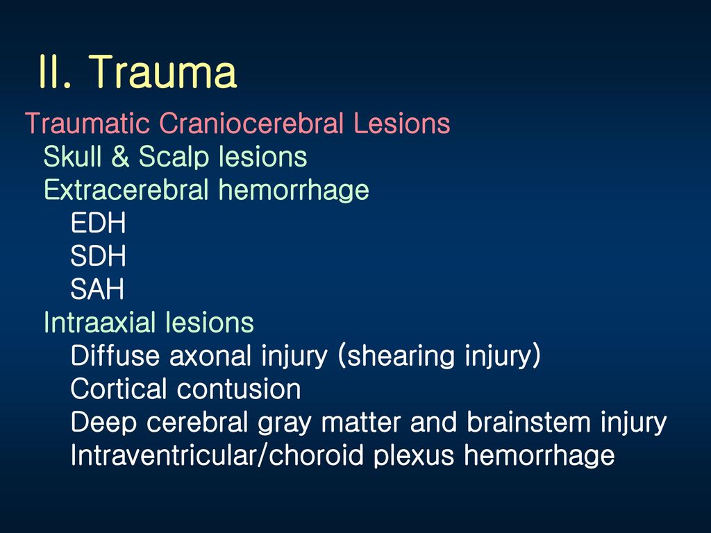 II. Trauma Traumatic Craniocerebral Lesions Skull & Scalp lesions