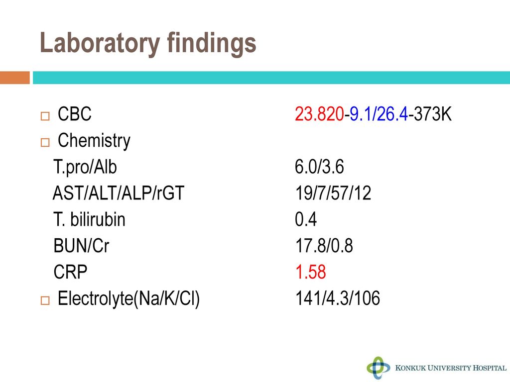 Laboratory findings CBC / K Chemistry