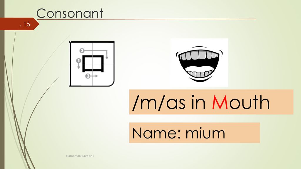 Consonant /m/as in Mouth Name: mium Elementary Korean I