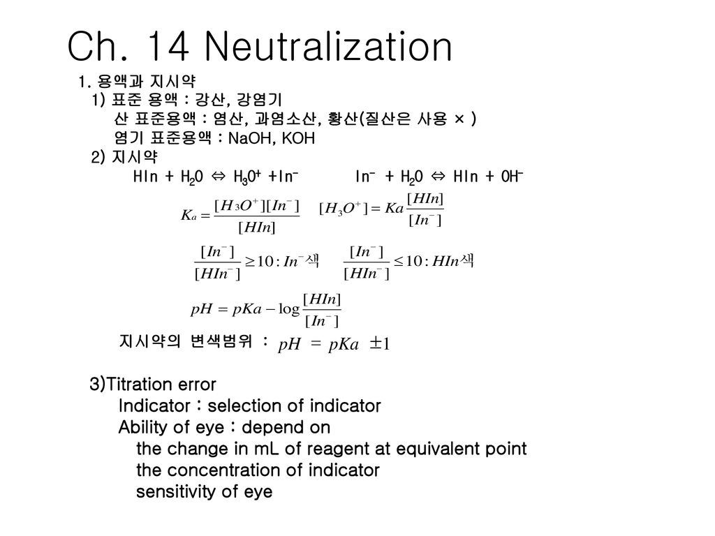 Ch. 14 Neutralization 3)Titration error
