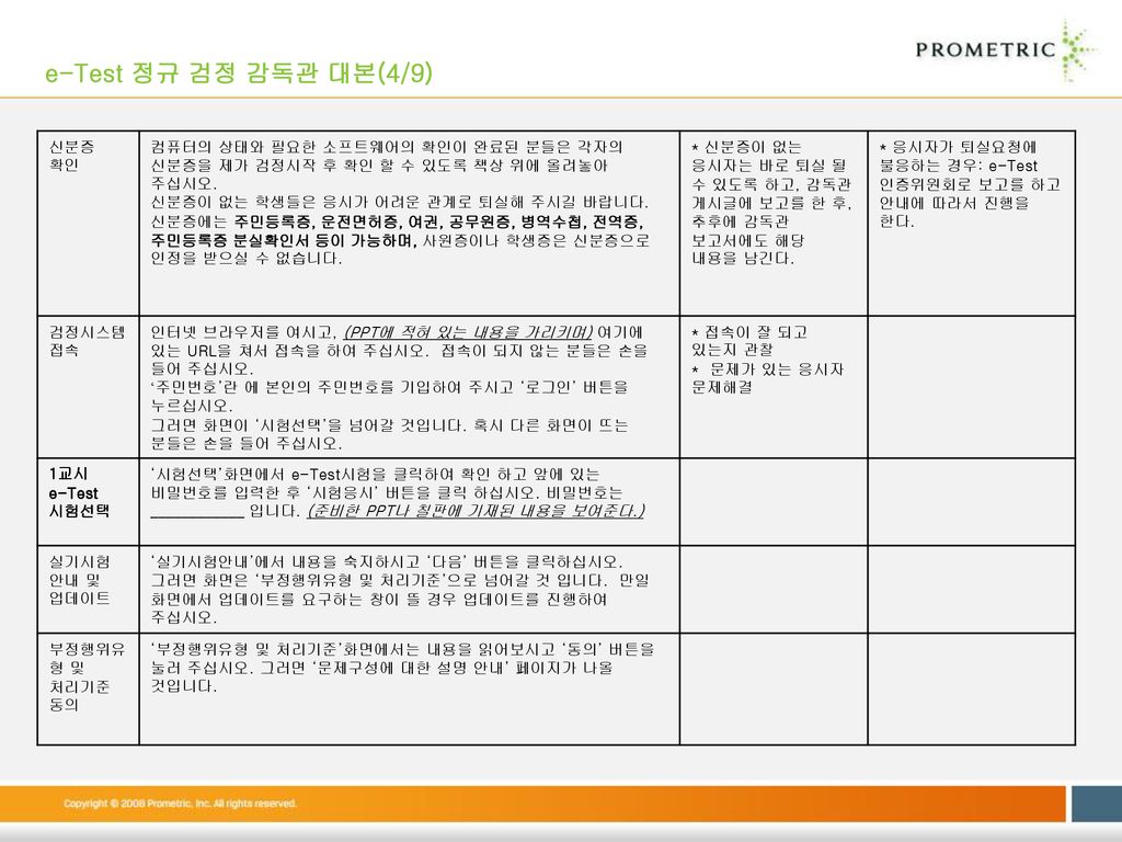 e-Test 정규 검정 감독관 대본(4/9) 신분증 확인