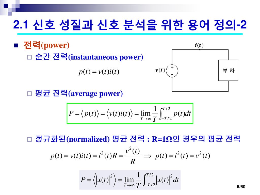2.1 신호 성질과 신호 분석을 위한 용어 정의-2 전력(power) 순간 전력(instantaneous power)