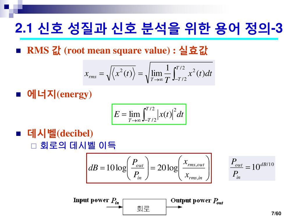 2.1 신호 성질과 신호 분석을 위한 용어 정의-3 RMS 값 (root mean square value) : 실효값