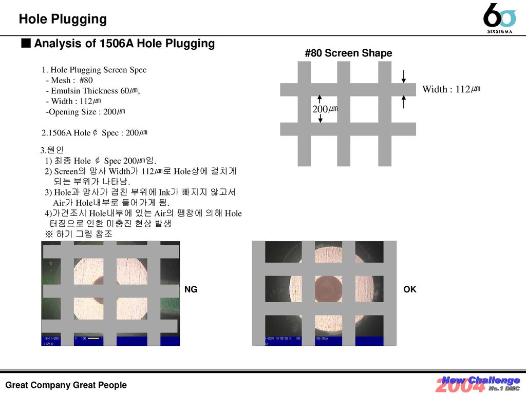 Hole Plugging ■ Analysis of 1506A Hole Plugging #80 Screen Shape