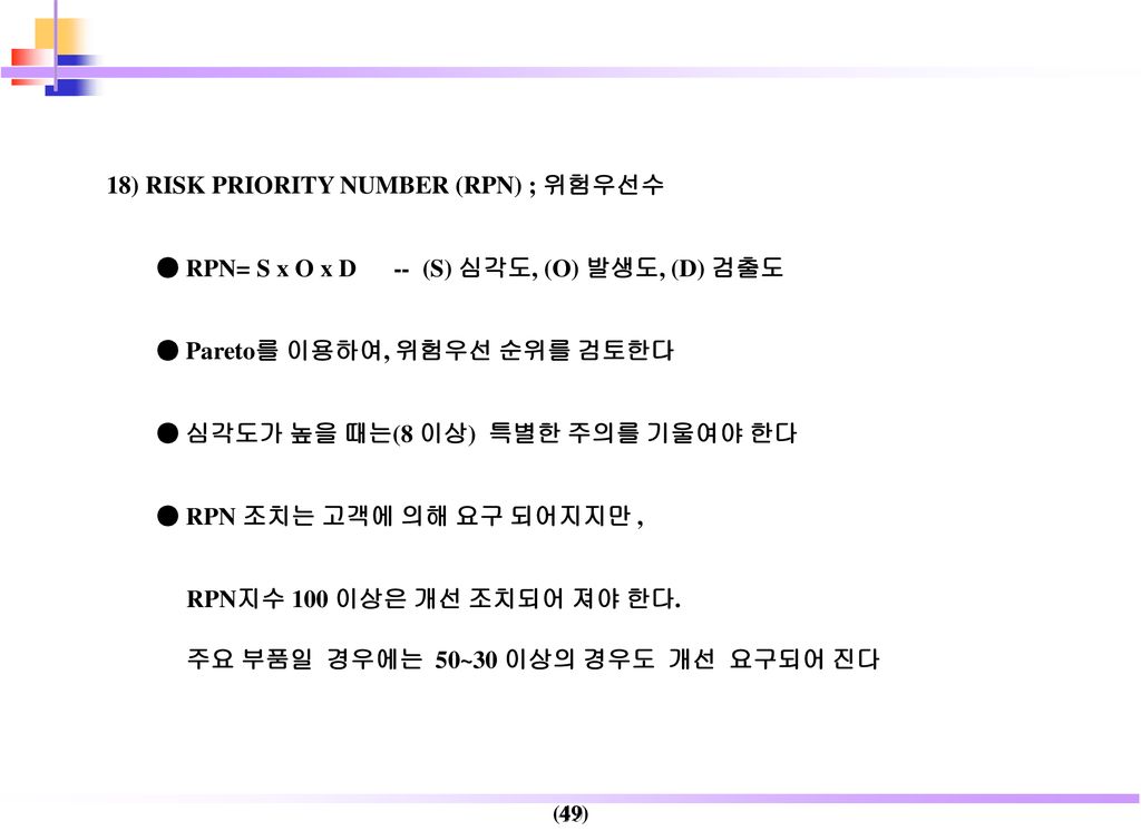 18) RISK PRIORITY NUMBER (RPN) ; 위험우선수