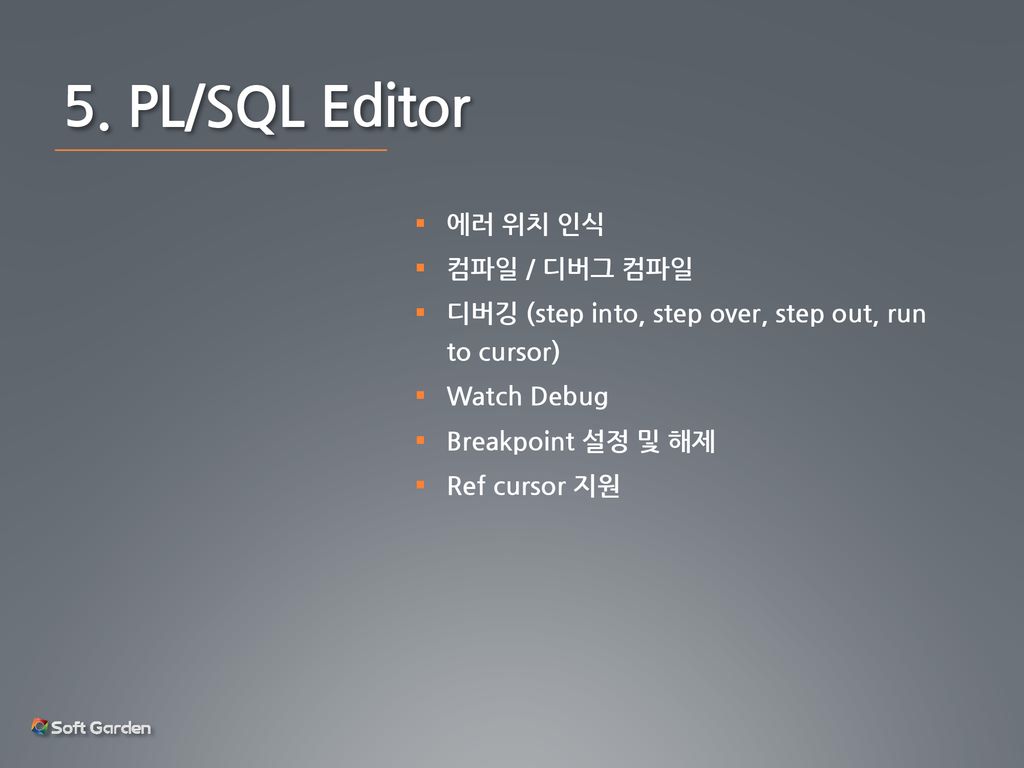 5. PL/SQL Editor 에러 위치 인식 컴파일 / 디버그 컴파일