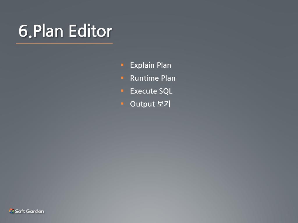 6.Plan Editor Explain Plan Runtime Plan Execute SQL Output 보기