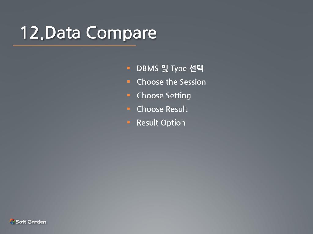 12.Data Compare DBMS 및 Type 선택 Choose the Session Choose Setting