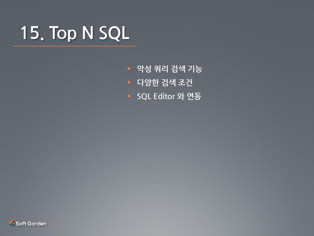 15. Top N SQL 악성 쿼리 검색 기능 다양한 검색 조건 SQL Editor 와 연동
