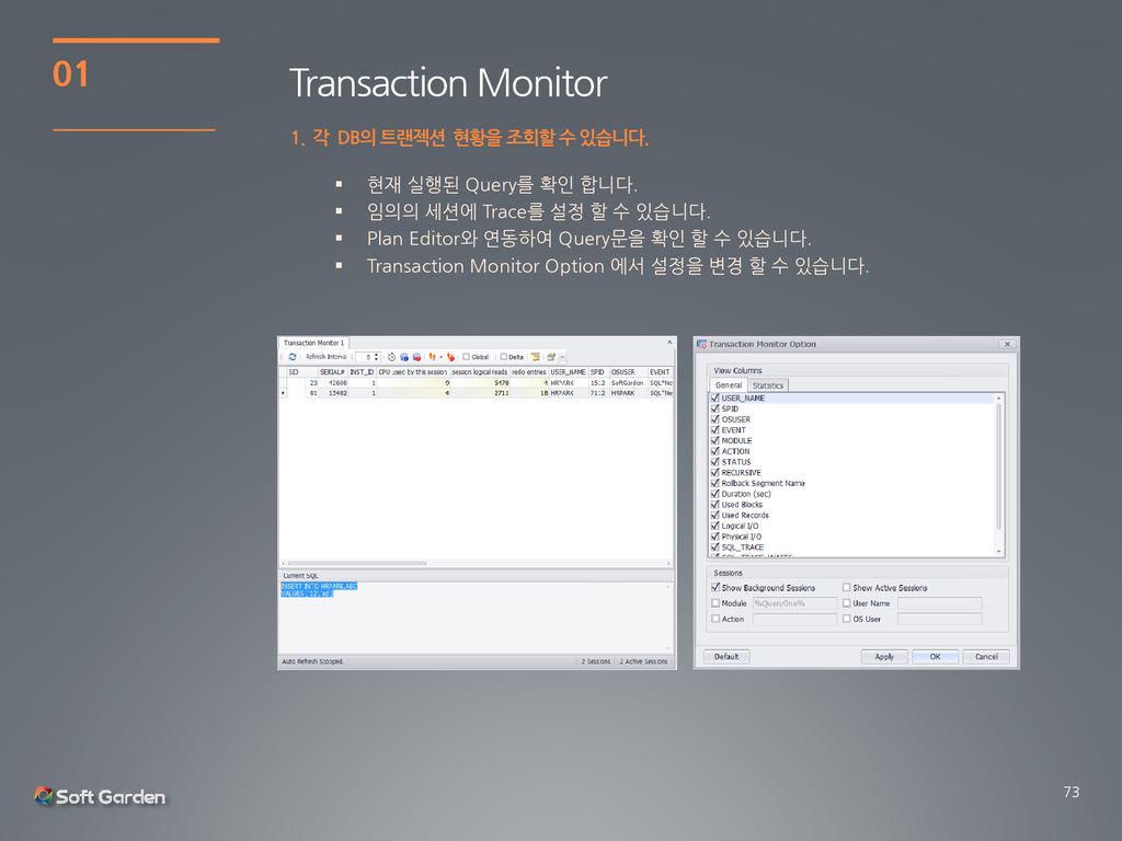 Transaction Monitor 각 DB의 트랜젝션 현황을 조회할 수 있습니다.