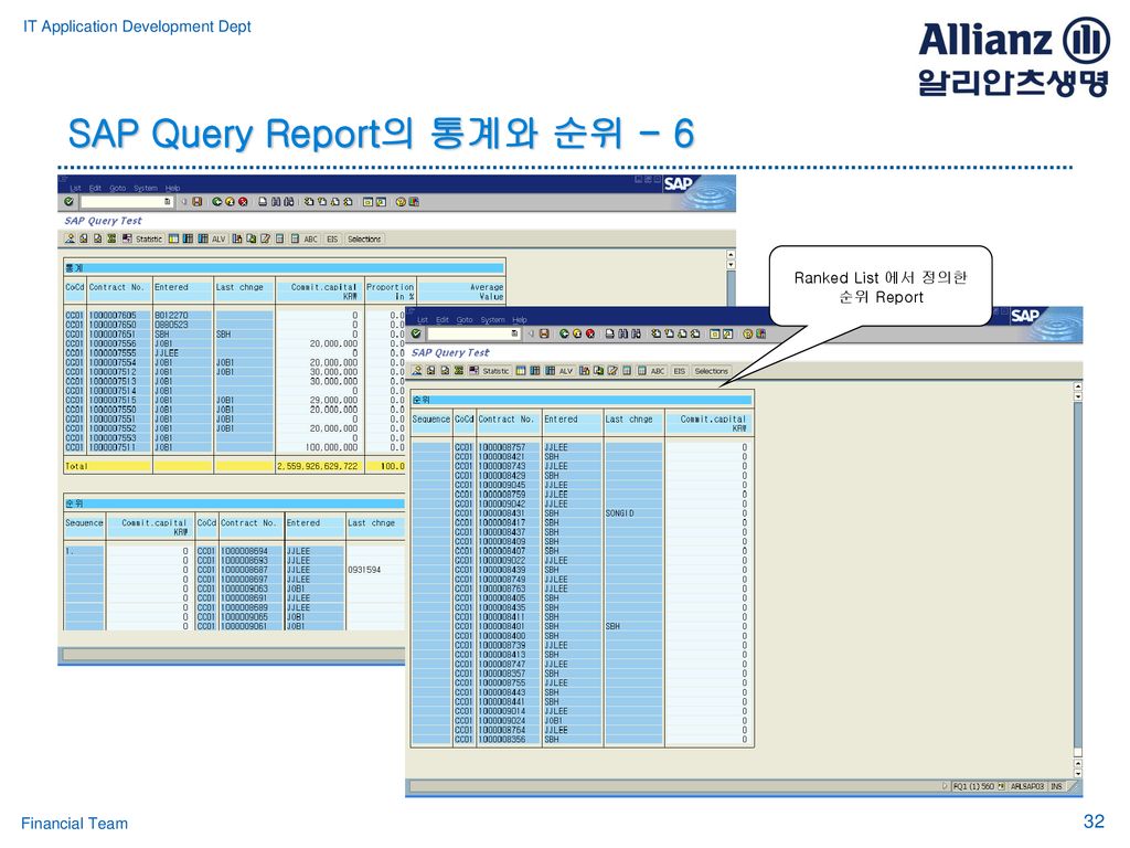 SAP Query Report의 통계와 순위 - 6