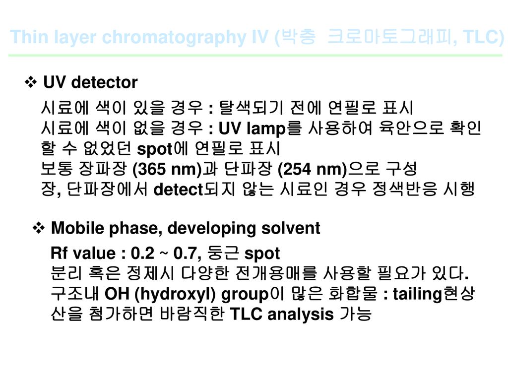 Thin layer chromatography IV (박층 크로마토그래피, TLC)