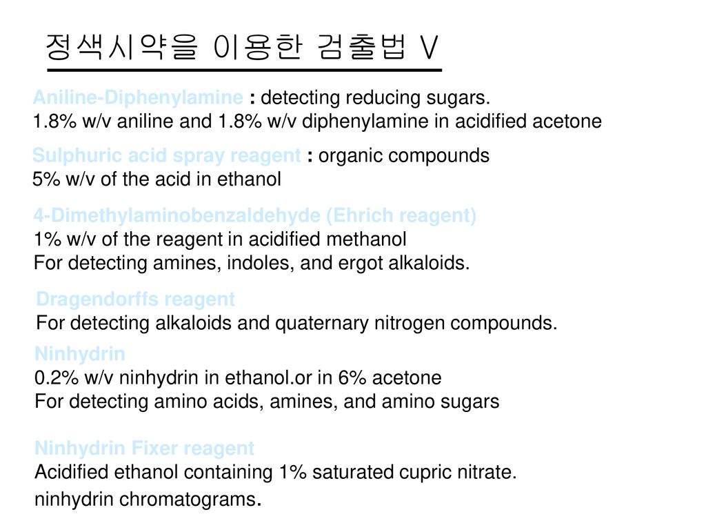 정색시약을 이용한 검출법 V Aniline-Diphenylamine : detecting reducing sugars.