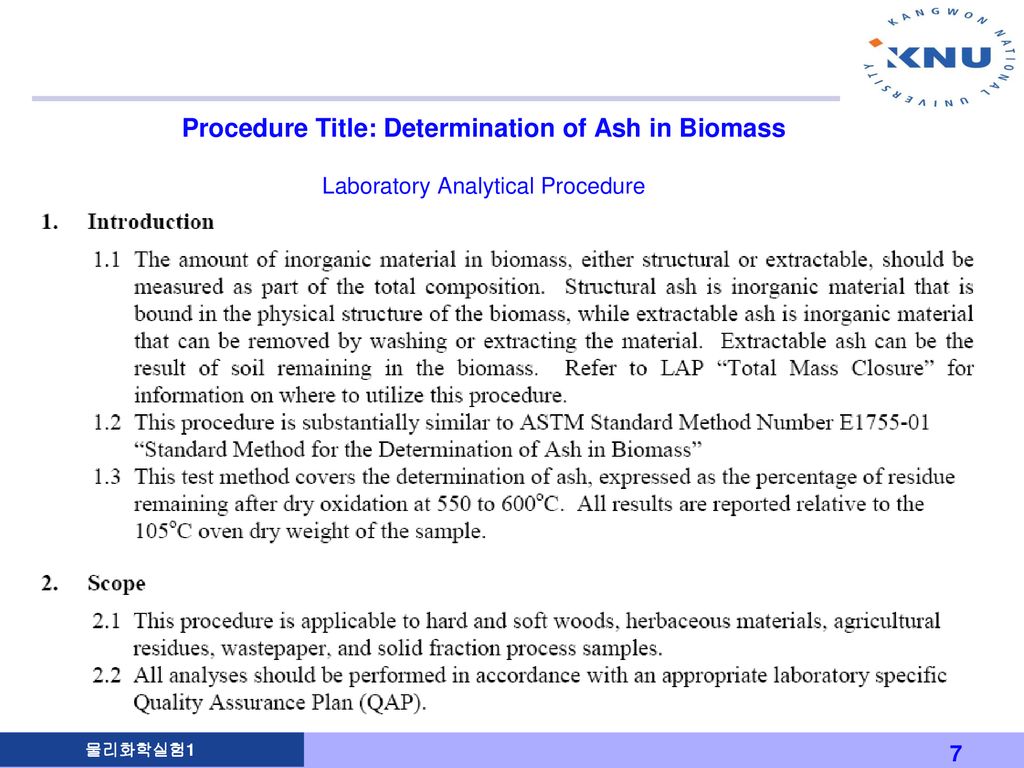 Procedure Title: Determination of Ash in Biomass