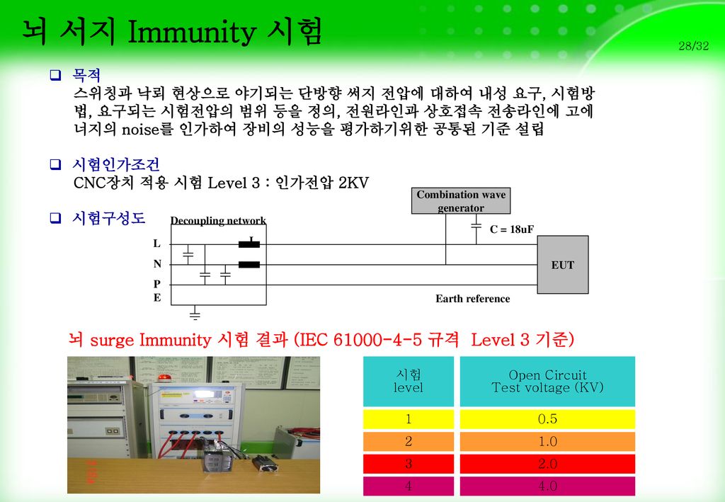 뇌 서지 Immunity 시험 뇌 surge Immunity 시험 결과 (IEC 규격 Level 3 기준)