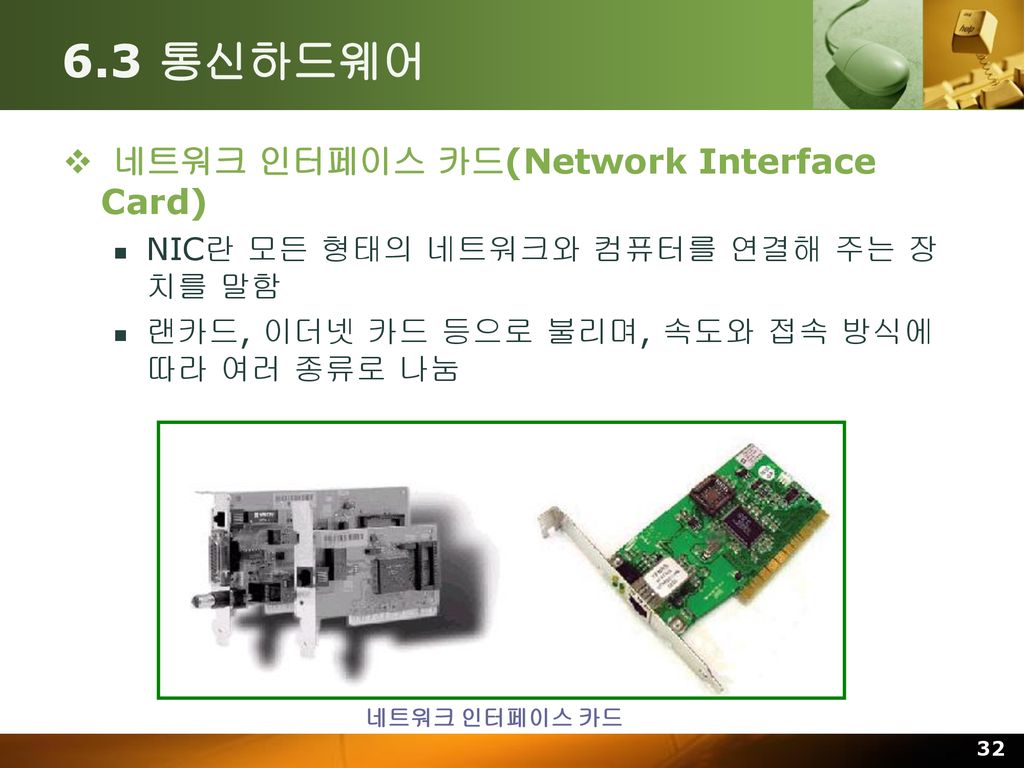 6.3 통신하드웨어 네트워크 인터페이스 카드(Network Interface Card)
