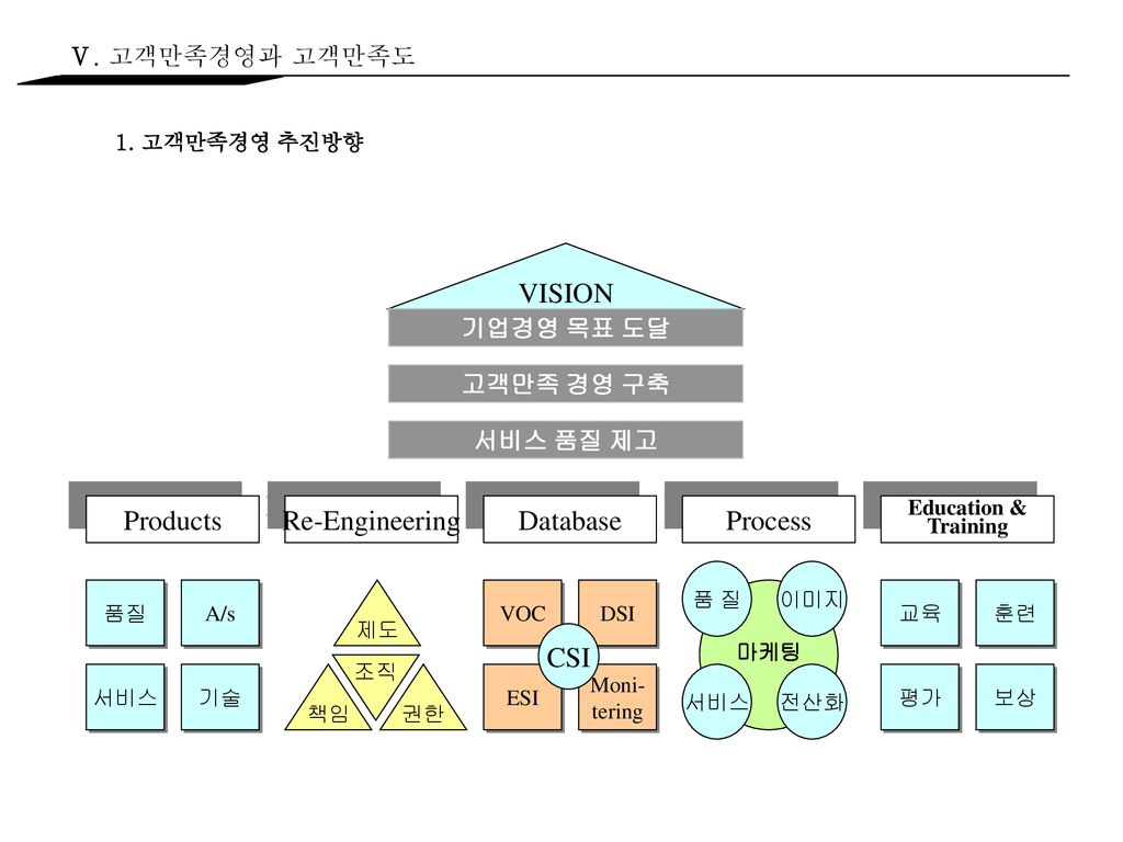 VISION Products Re-Engineering Database Process CSI Ⅴ. 고객만족경영과 고객만족도