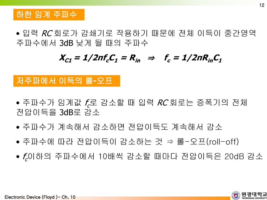 XC1 = 1/2πfcC1 = Rin ⇒ fc = 1/2πRinC1