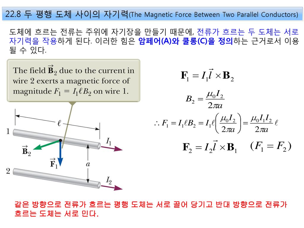 22.8 두 평행 도체 사이의 자기력(The Magnetic Force Between Two Parallel Conductors)