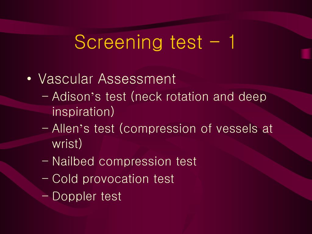 Screening test - 1 Vascular Assessment