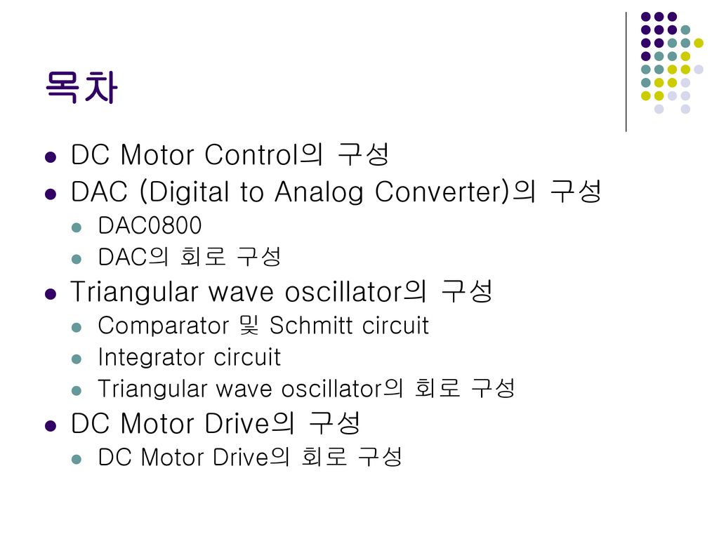 목차 DC Motor Control의 구성 DAC (Digital to Analog Converter)의 구성
