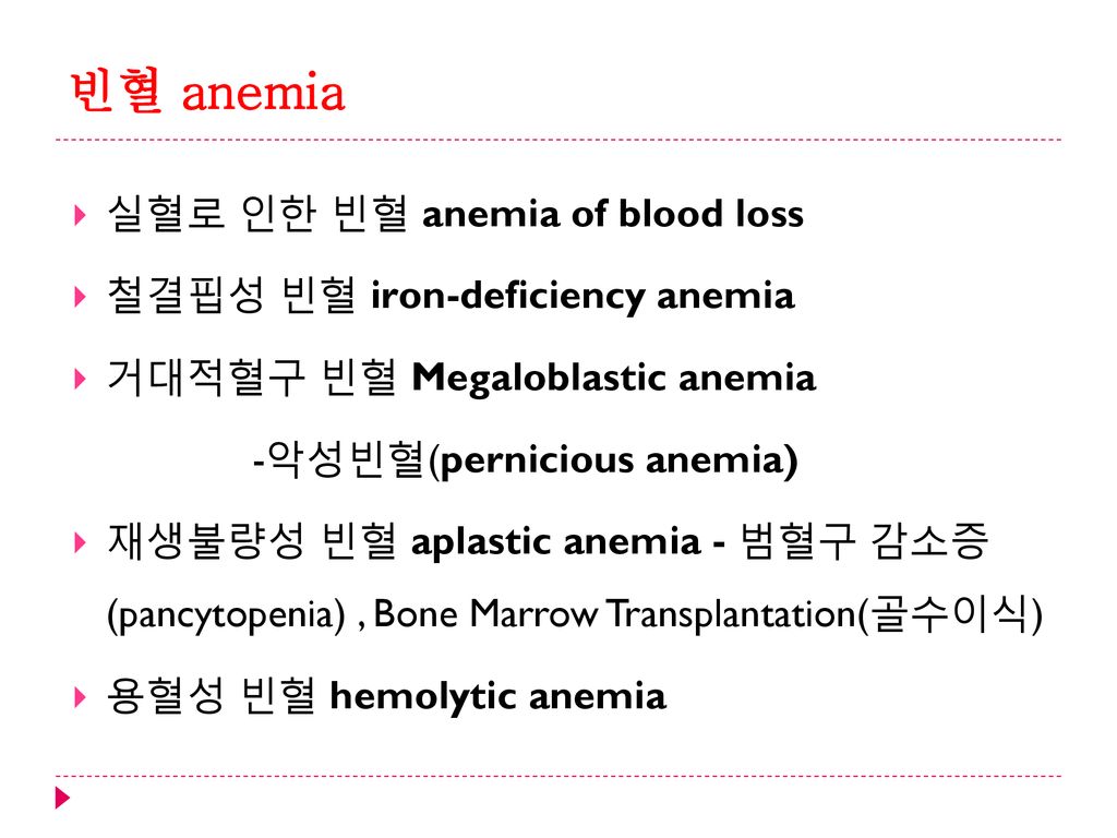 빈혈 anemia 실혈로 인한 빈혈 anemia of blood loss