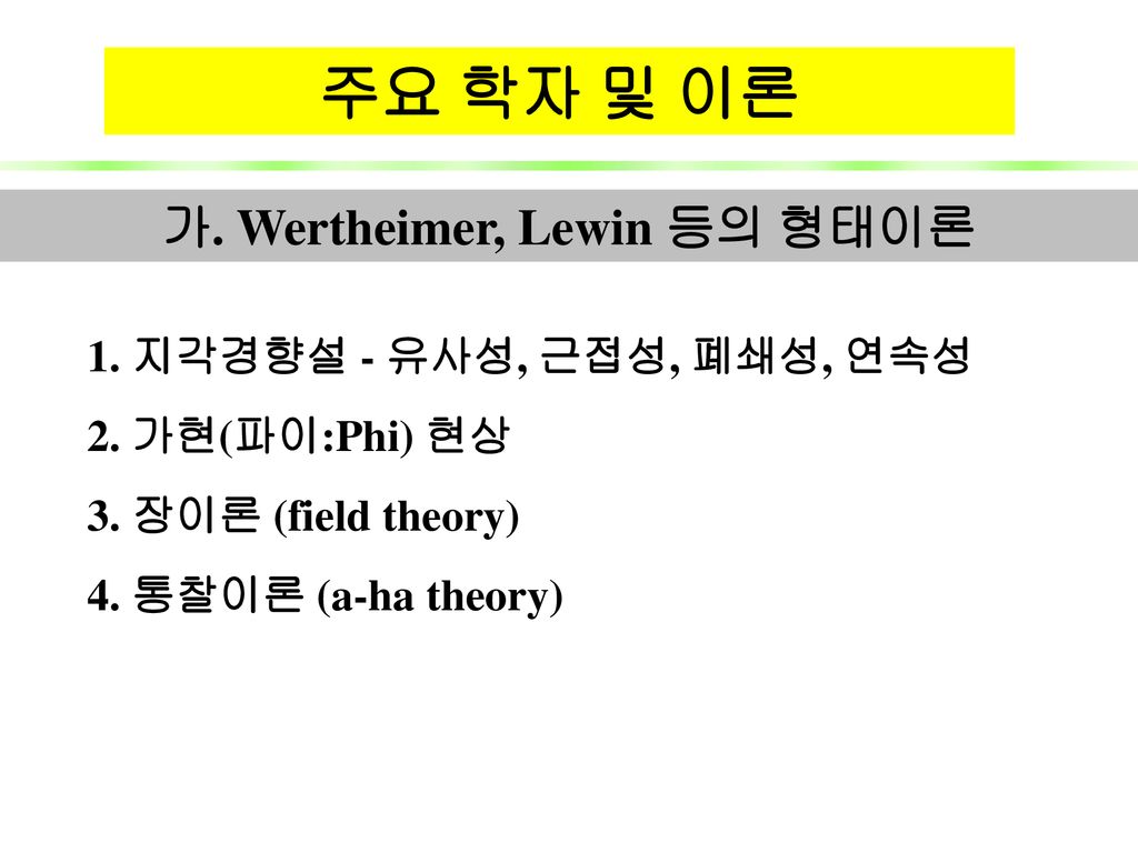 가. Wertheimer, Lewin 등의 형태이론