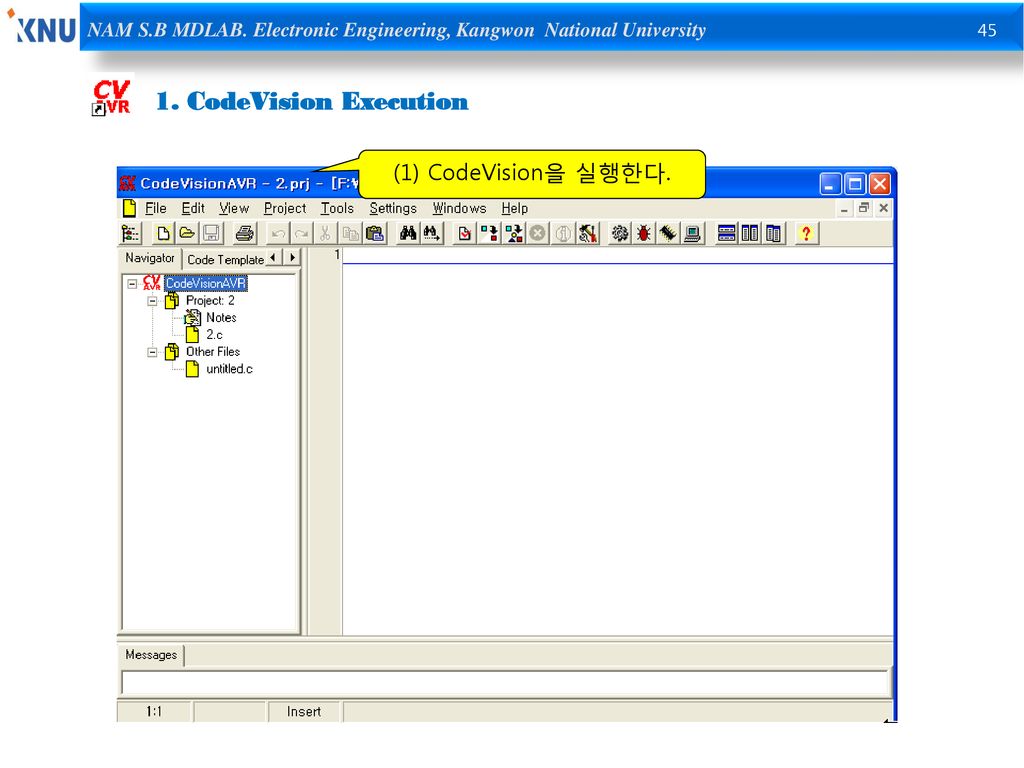 1. CodeVision Execution (1) CodeVision을 실행한다.
