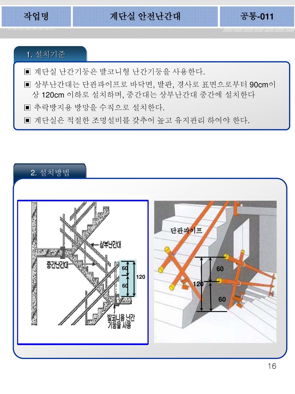 작업명 계단실 안전난간대 공통 설치기준 계단실 난간기둥은 발코니형 난간기둥을 사용한다.