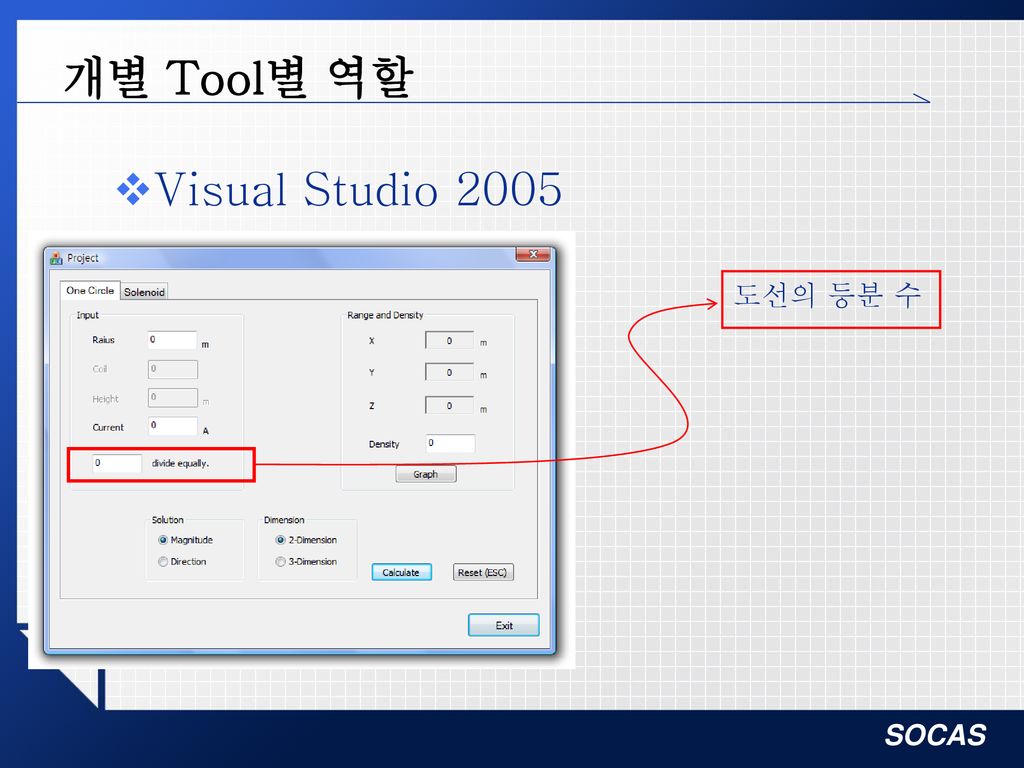 개별 Tool별 역할 Visual Studio 2005 도선의 등분 수