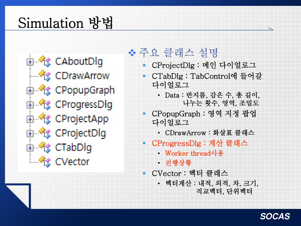 Simulation 방법 주요 클래스 설명 CProjectDlg : 메인 다이얼로그