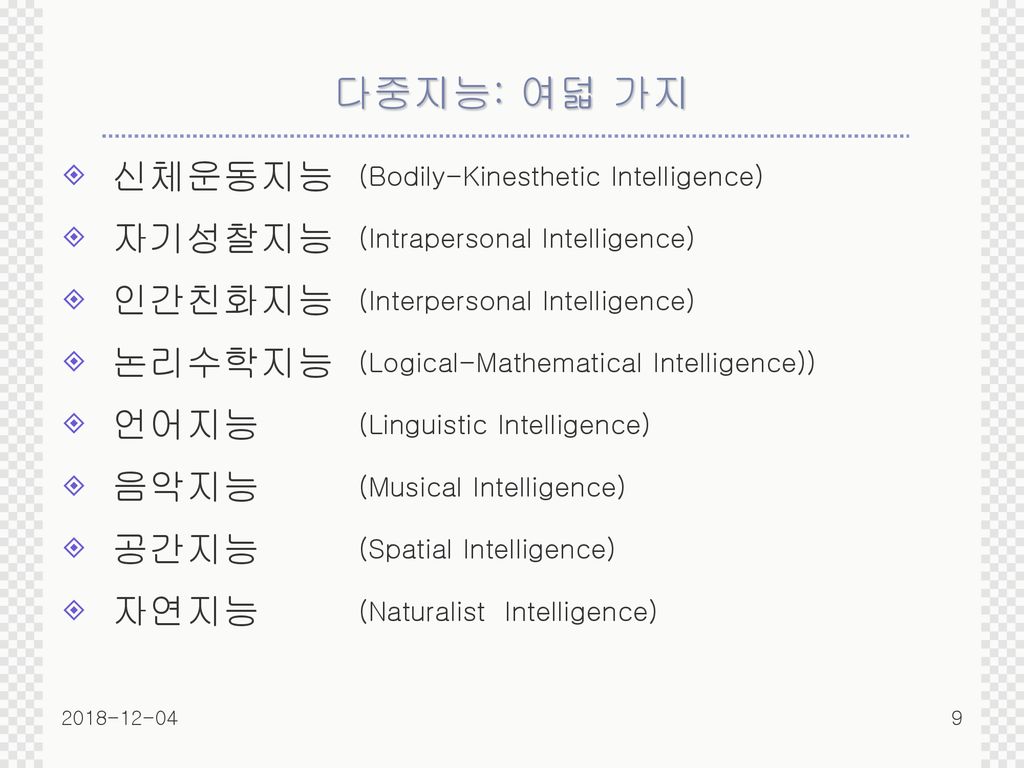 다중지능: 여덟 가지 신체운동지능 (Bodily-Kinesthetic Intelligence)