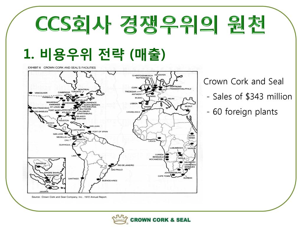 CCS회사 경쟁우위의 원천 비용우위 전략 (매출) Crown Cork and Seal