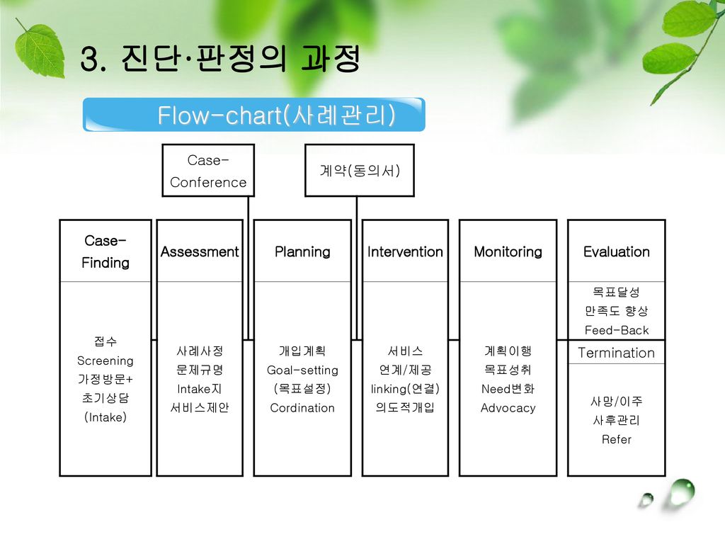 3. 진단·판정의 과정 Flow-chart(사례관리) Case- Conference 계약(동의서) Case- Finding